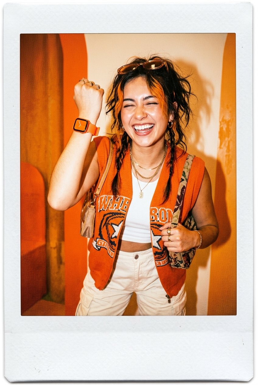 Person wearing the Pixie Fit Citrus Pop smartwatch